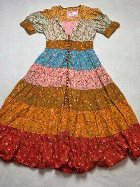 XSP By Anthropologie Tiered & True floral maxi prairie dress XS Petite 3